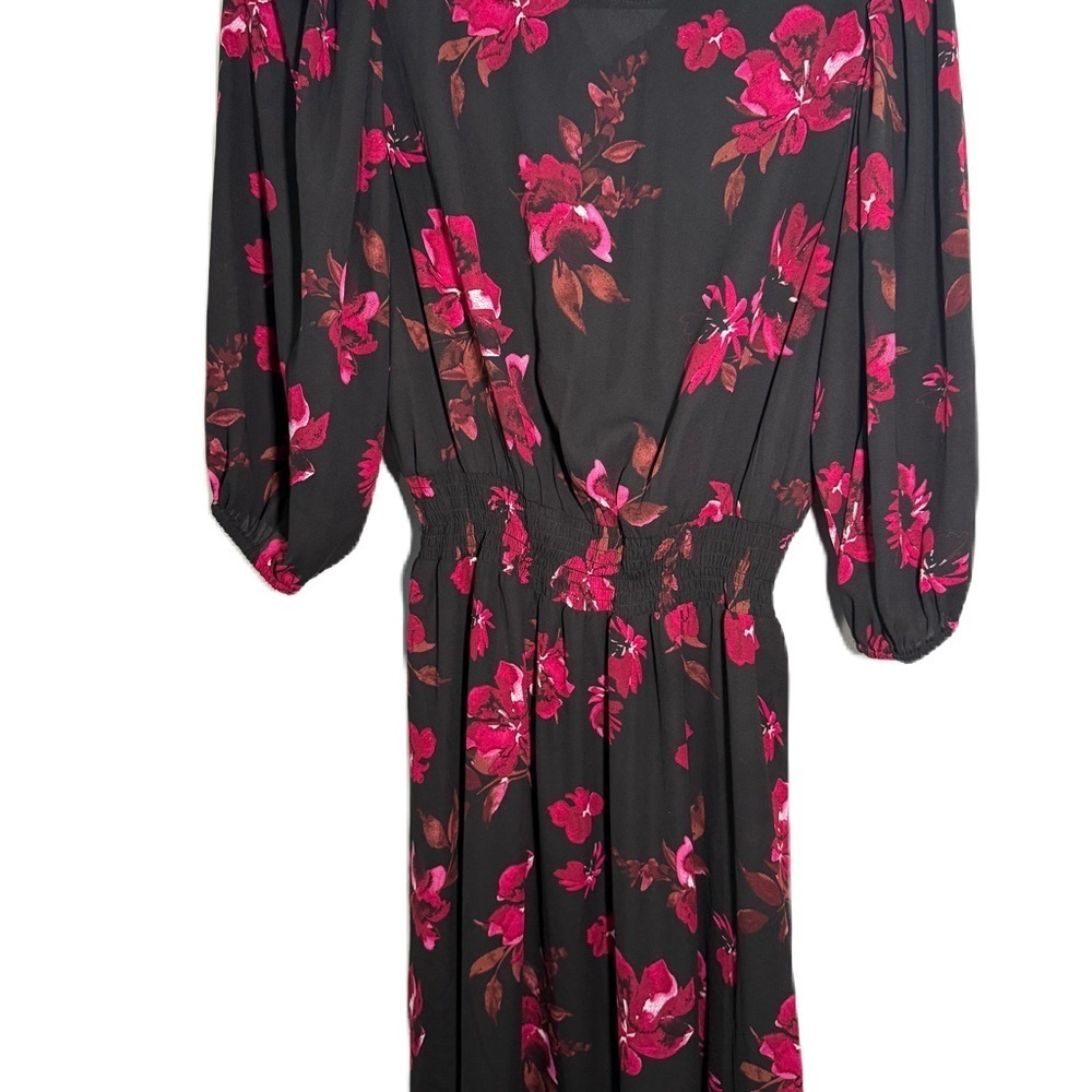 Nanette Lepore Black and Pink Floral Midi Dress